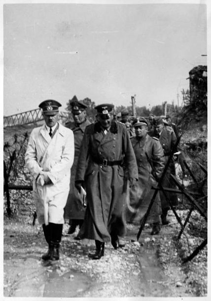 Adolf Hitler inspecting the Rhine bridge near Strasbourg